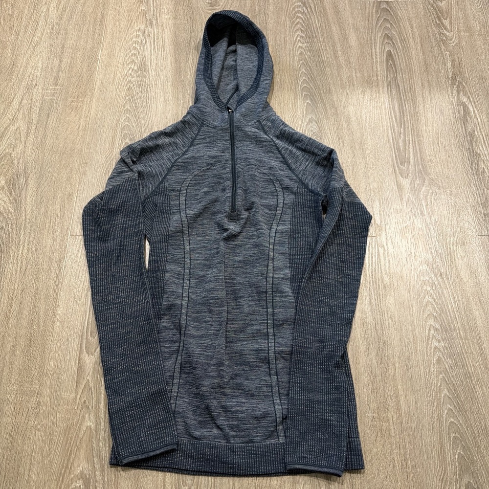 Lululemon Wool Swiftly 1/2 Zip Hoodie Heather Gray/Blue Womens M?
